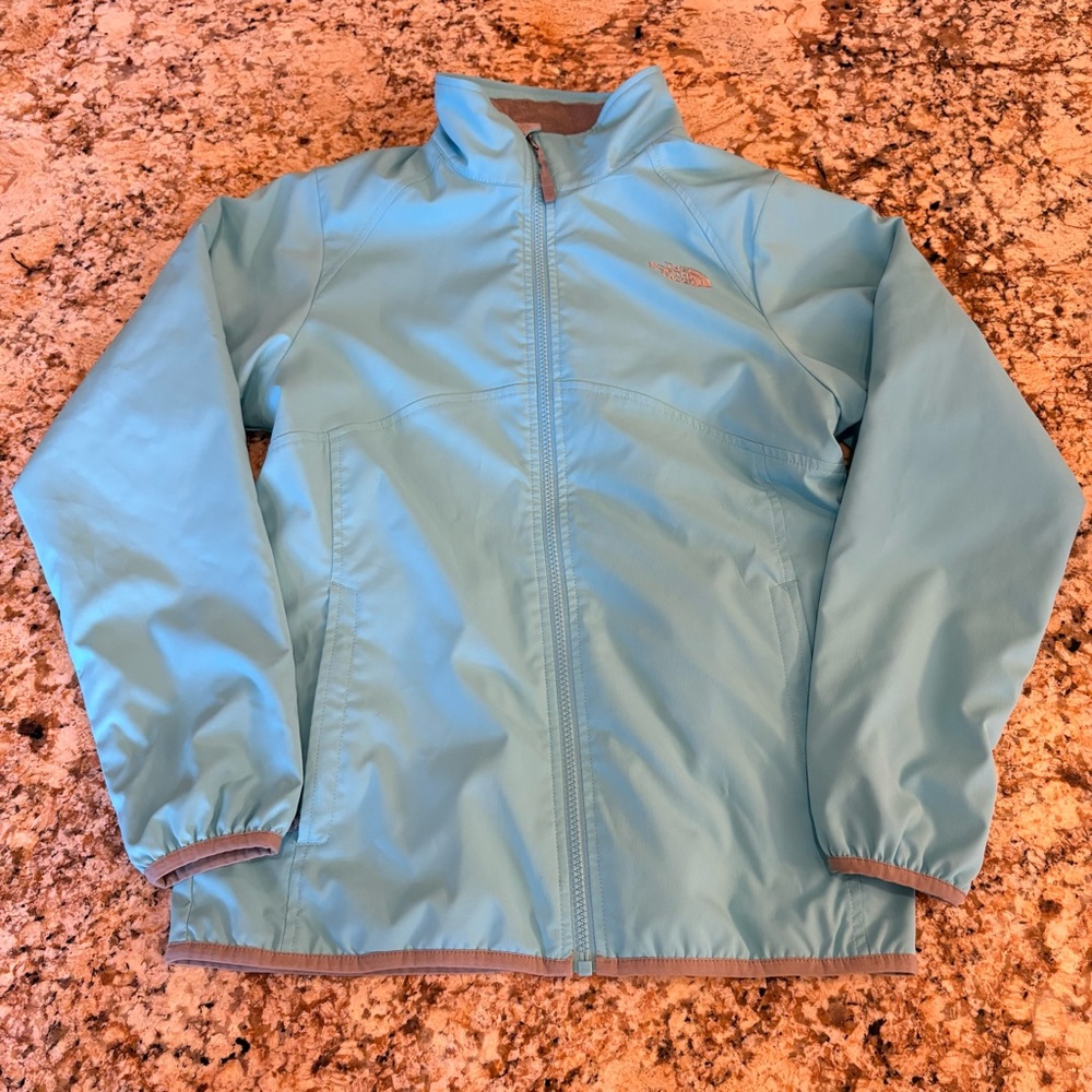 THE NORTH FACE Sky Blue fleece Lined  Zip Front Jacket Girls Sz XL 18 Youth
